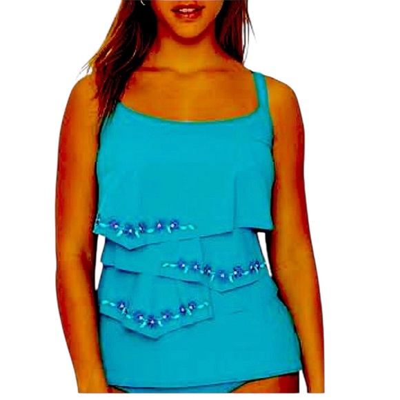 Coco Reef Tankini Costa Brava Ruffle Underwire Top, Teal, Size 38F, NWT - Picture 1 of 14